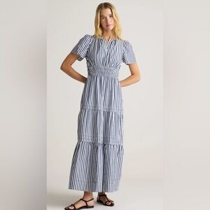 NWT Quince Tiered/Rouched Striped Dress